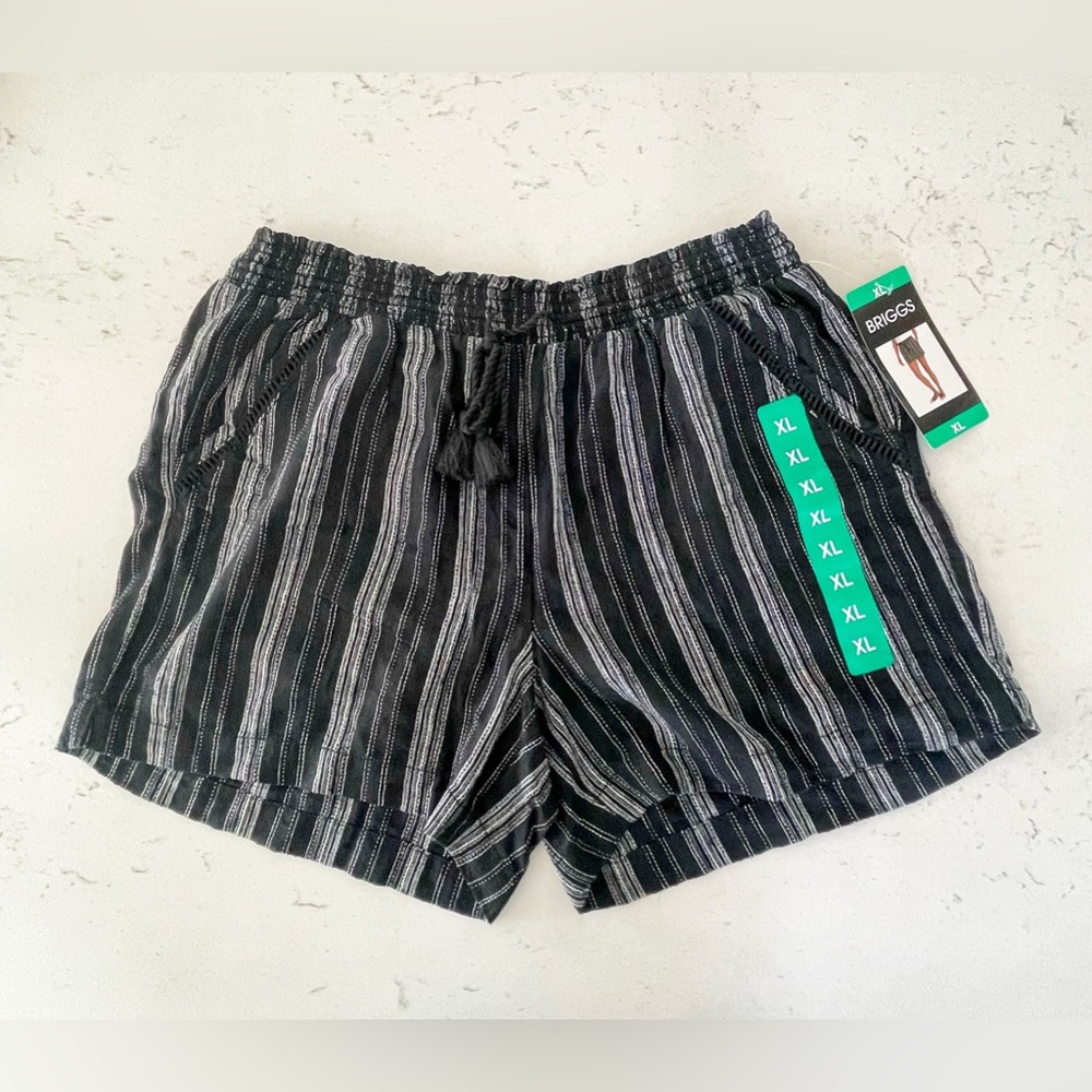 Briggs Black and White Striped Linen Blend Pull on Shorts Size XL NWT